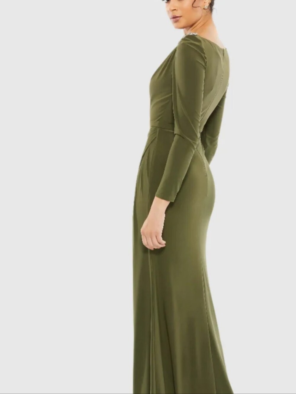 Mac Duggal Gown With Shoulder Embellishment. Olive  Green Size 10 NEW Never Worn